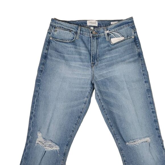 Frame Women's Size 29 / 8 Le High Rise Straight Fit Demarco Rips Blue Jeans - Picture 3 of 8